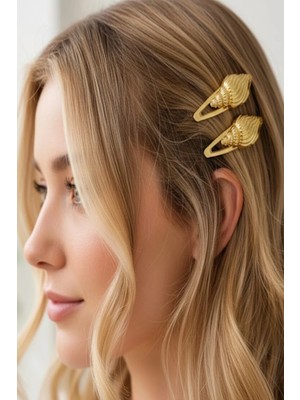 Caş Dekorasyon 2'li Altın Renk Deniz Kabuğu Model Yan Toka