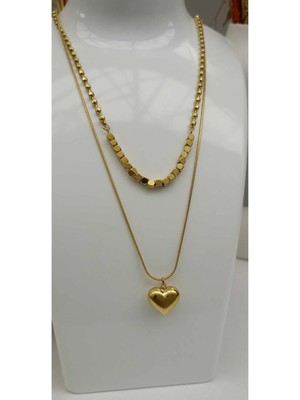 1.sınıf Çelik Kararma Yapmaz Gold Çift Zincir Kolye