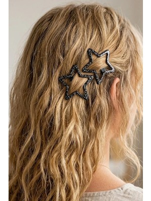 Caş Dekorasyon 2'li Siyah Renk Yıldız Yan Toka