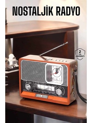 Epilons Ahşap Görünümlü Retro Bluetooth Radyo Usb,aux ve Sd Kart Girişli