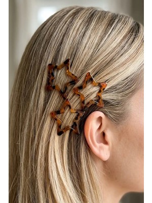 Caş Dekorasyon 3'lü Leopar Desen Yıldızlı Yan Toka Set