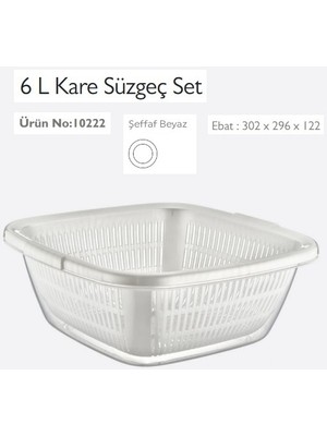 Dünya Süzgeç Seti (Süzgeç+Badya Leğen), Kare, Şeffaf, 6 L