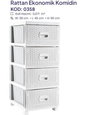 Yapımaks Rattan Komidin, Eko, 90X45X38 Cm, Gri