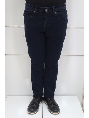 Hacker Fistan Store Erkek Lacivert Yüksek Bel Rahat Kesim Boru Paça Büyük Beden Jean Pantolon