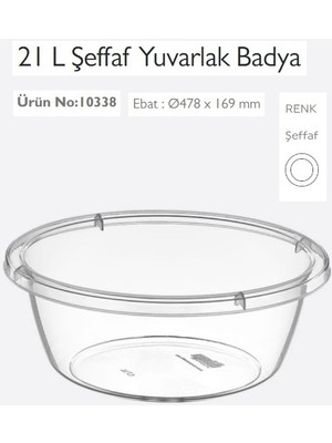 Dünya Badya Leğen, Yuvarlak, Şeffaf, 21 L