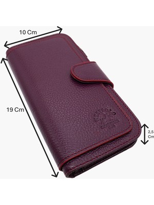 Westpolo Hakiki Deri Bol Kart ve Fermuarlı Bölümlü Patlı Kadın Cüzdanı - Mürdüm