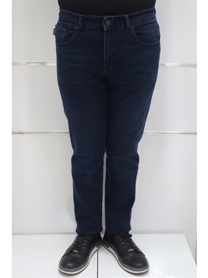Hacker Fistan Store Erkek Lacivert Normal Bel Normal Kesim Boru Paça Büyük Beden Jean Pantolon