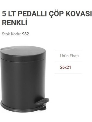 Çöp Kovası, Pedallı, 5 L, Siyah, 26X21 Cm, 982
