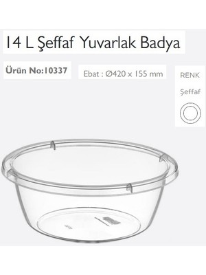 Dünya Badya Leğen, Yuvarlak, Şeffaf, 14 L