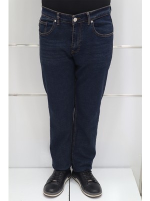 Hacker Fistan Store Erkek Lacivert Yüksek Bel Rahat Kesim Boru Paça Büyük Beden Jean Pantolon