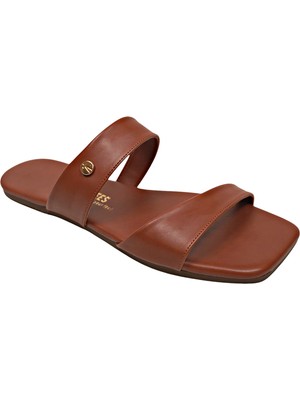 Tkees Kadın Kare Burun Taba Kalın Bantlı Şık Günlük Terlik