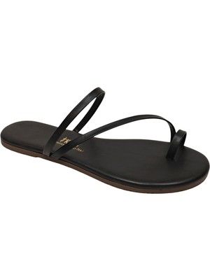 Tkees Kadın Klasik Siyah Parmak Geçmeli Şık Günlük Terlik