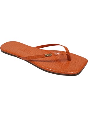 Tkees Kadın Kare Burun Crocodile Turuncu Logolu Şık Günlük Terlik