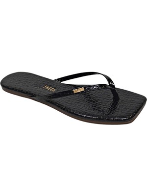 Tkees Kadın Kare Burun Crocodile Siyah Logolu Şık Günlük Terlik