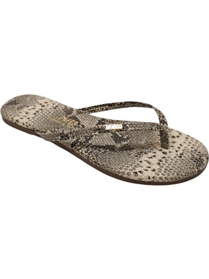 Tkees Kadın Klasik Gri Yılan Desenli Şık Günlük Parmak Arası Terlik
