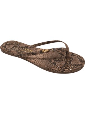 Tkees Kadın Parmak Arası Terlik Suni Deri Kahve Yılan Desenli Günlük Kullanım İçin Rahat