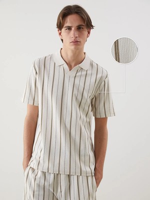 Lc Waikiki Yeni Sezon Polo Yaka Çizgili Erkek Dokulu Tişört