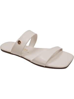 Tkees Kadın Kare Burun Beyaz Kalın Bantlı Şık Günlük Terlik