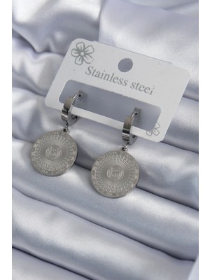 Epilons Çelik Gümüş Renk Işleme Detay Kadın Küpe