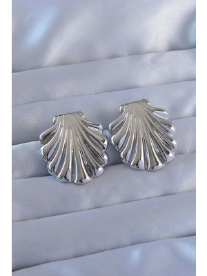 Epilons Çelik Gümüş Renk Istiridye Model Küpe