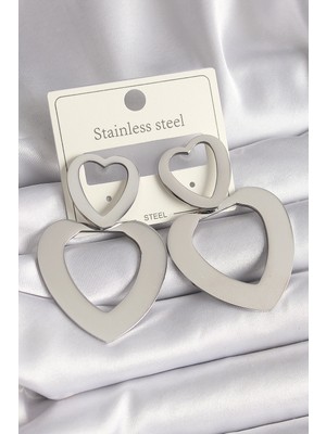 Epilons Çelik Gümüş Renk Kalp Model Kadın Küpe