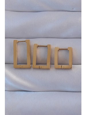 Epilons Çelik Gold Renk Dikdörtgen Küpe Seti