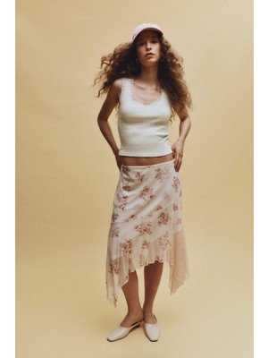 DeFacto Asimetrik Çiçekli Normal Bel Penye Astar Tül Etek H0802AX26SP