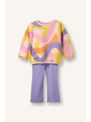 DeFacto Basic Düz Sweatshirt Kumaşı 2'li Takım Kız Bebek H2024A526SM