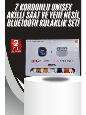 9 Akıllı Saat 49MM 2ınç Ekran 7 Kordonlu ve Bluetooth Kulaklık