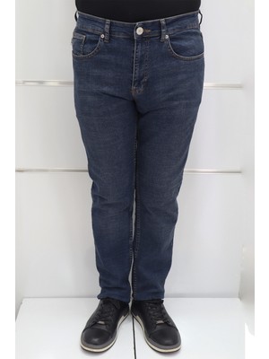 Hacker Fistan Store Erkek Lacivert Yüksek Bel Rahat Kesim Boru Paça Büyük Beden Jean Pantolon