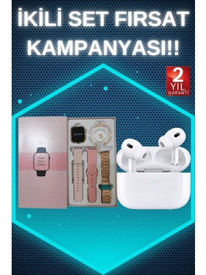 3 Kordonlu Pembe Amoled Ekran Akıllı Saat ve Yeni Nesil Kablosuz Bluetooth Kulaklık Anc/enc