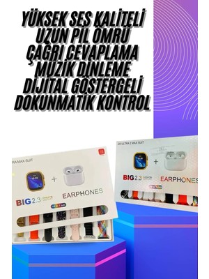 Akıllı Saat ve Air Kulaklık 7 Kordonlu Çok Fonksiyonlu Ikili Set