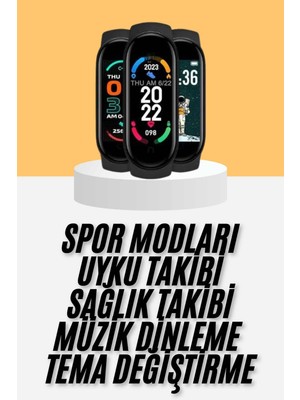 M6 Akıllı Bileklik Siyah Adımsayar Spor Takibi Android ve Ios Uyumlu