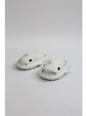 TeknoKapsül Köpekbalığı Beyaz Unisex Tam Ortopedik Terlik Shark Slides Cuk