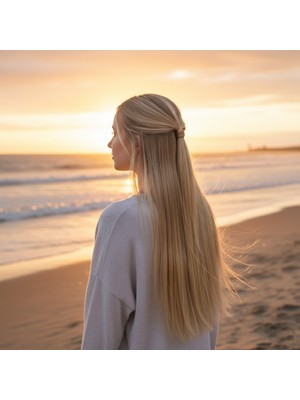 TeknoKapsül Fiber Sen Düz Yarım Ay + 2 Yan Çıt Çıt / Kumral Beyaz Platin Röfleli