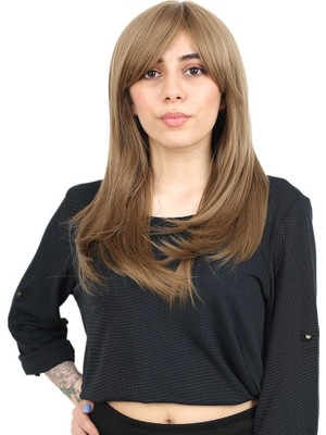 TeknoKapsül Düz Perçemli Orta Boy Fiber Sen Peruk / Bebek Kumralı