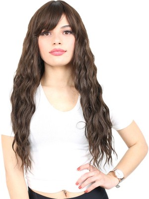 TeknoKapsül Perçemli Uzun Su Dalgası Fiber Sen Peruk/ Açık Kahve