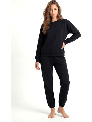 Modaserdem Akbeniz Kadın Basic Sweatshirt Eşofman Takımı – Siyah