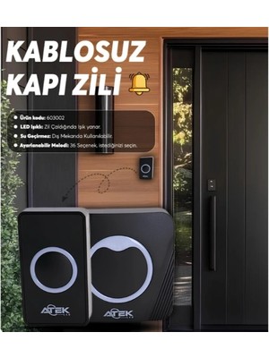 Epilons Siyah Kablosuz Su Geçirmez Kapı Zili