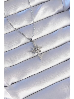 Epilons Çelik Gümüş Renk Zirkon Taşlı Kutup Yıldızı Model Kolye