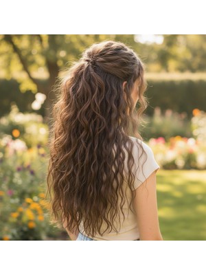 TeknoKapsül Fiber Sen Kabarık Dalgalı Yarım Ay + 2 Yan Çıt Çıt / Açık Kahve