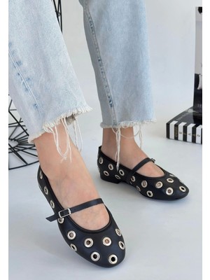 TeknoKapsül Tinta Siyah Cilt Babet Ayakkabı