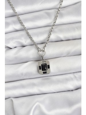 Epilons Çelik Zincir Gümüş Renk Vintage Model Kadın Kolye