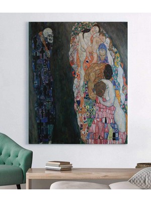 MonoStella Gustav Klimt Ölüm ve Yaşam Renkli Kanvas Tablo 40 x 60 cm Kaliteli Tuval
