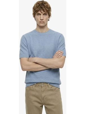 Jeep Bisiklet Yaka Relaxed Düz Örgü Desenli Açık Mavi Erkek Kazak J6SM-KZK7821