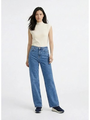 Jeep Yüksek Bel Düz Paça Regular Fit Indigo Kadın Denim Pantolon J6SL-PNT7051