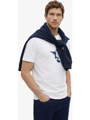 Fabrika Bisiklet Yaka Baskılı Kırık Beyaz Erkek T-Shirt F6SM-TST 2612