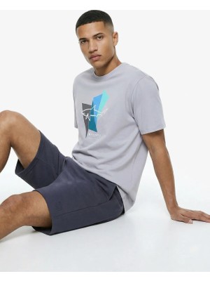 Discovery Expedition D6SM-TST3781 Gri Bisiklet Yaka Relaxed Baskılı Erkek T-Shirt