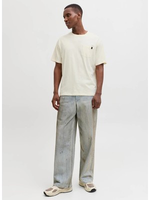 Jack & Jones Ekru Erkek Regular Fit T-Shirt 12288897 Jjedover Slub Tee Ss Noos