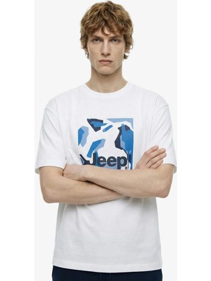 Jeep Bisiklet Yaka Baskılı Kırık Beyaz Erkek T-Shirt J6SM-TST7300